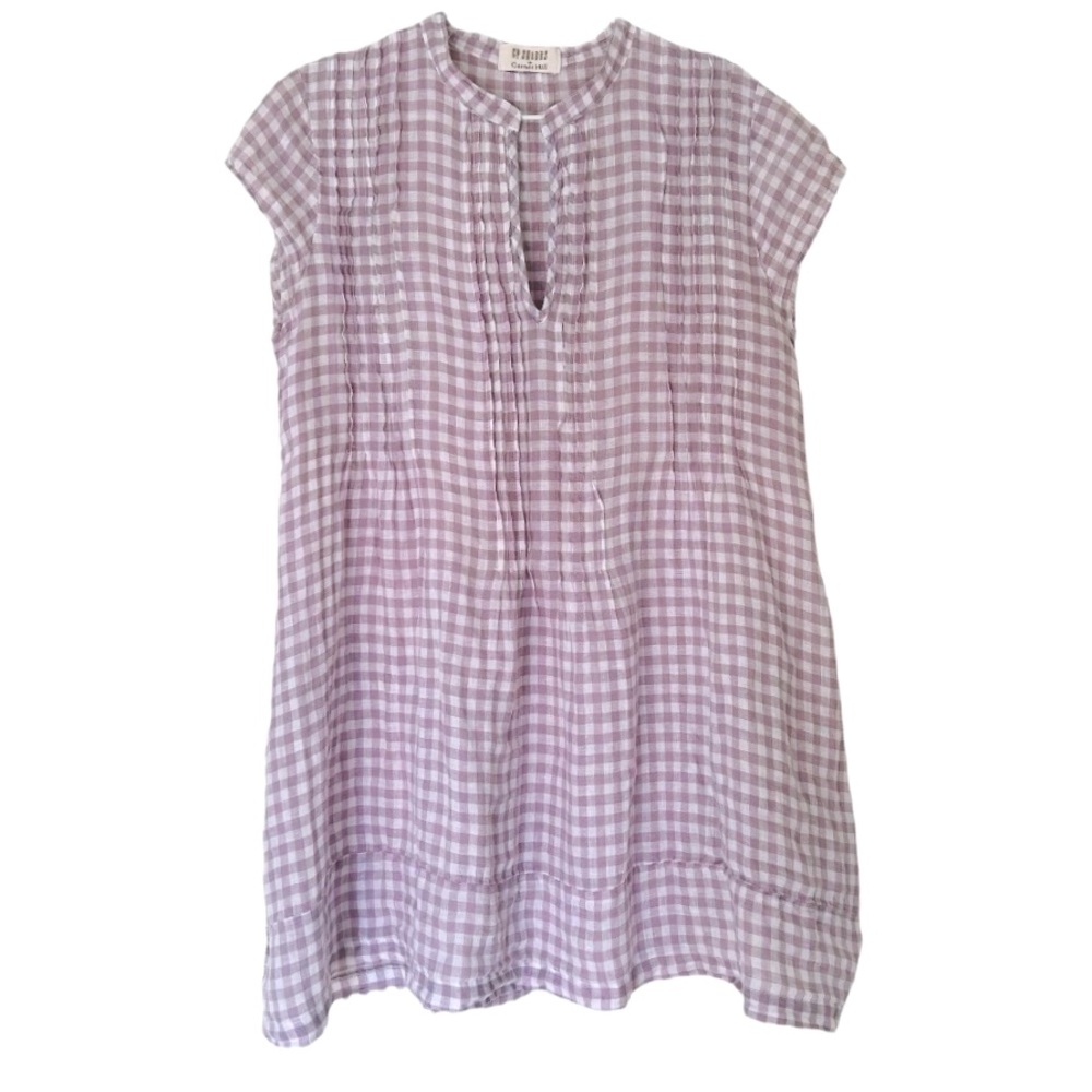 CP Shades x Garnet Hill REGINA Cap-Sleeve Linen Tunic | Lilac Gingham